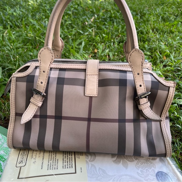 Authentic Burberry Smoked Check Satchel Beige Grey And Leather Bartow Bowler Bag - Picture 5 of 15